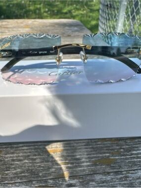 Cartier Rimless Sunglasses with Pink and Blue Gradient Lenses